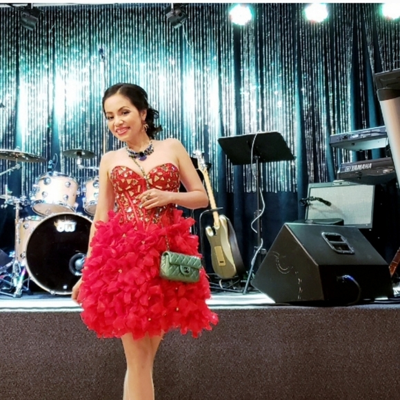 PARTY TIME SHORT prom pageant red silver dress - Picture 9 of 9